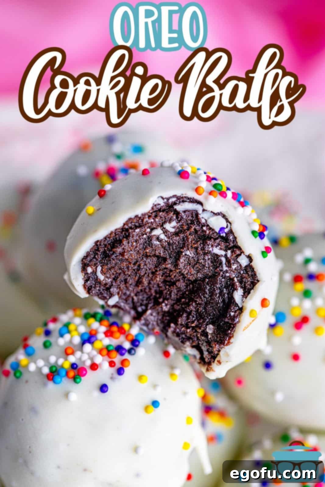 closeup photo of an Oreo Cookie Ball showing the inside.