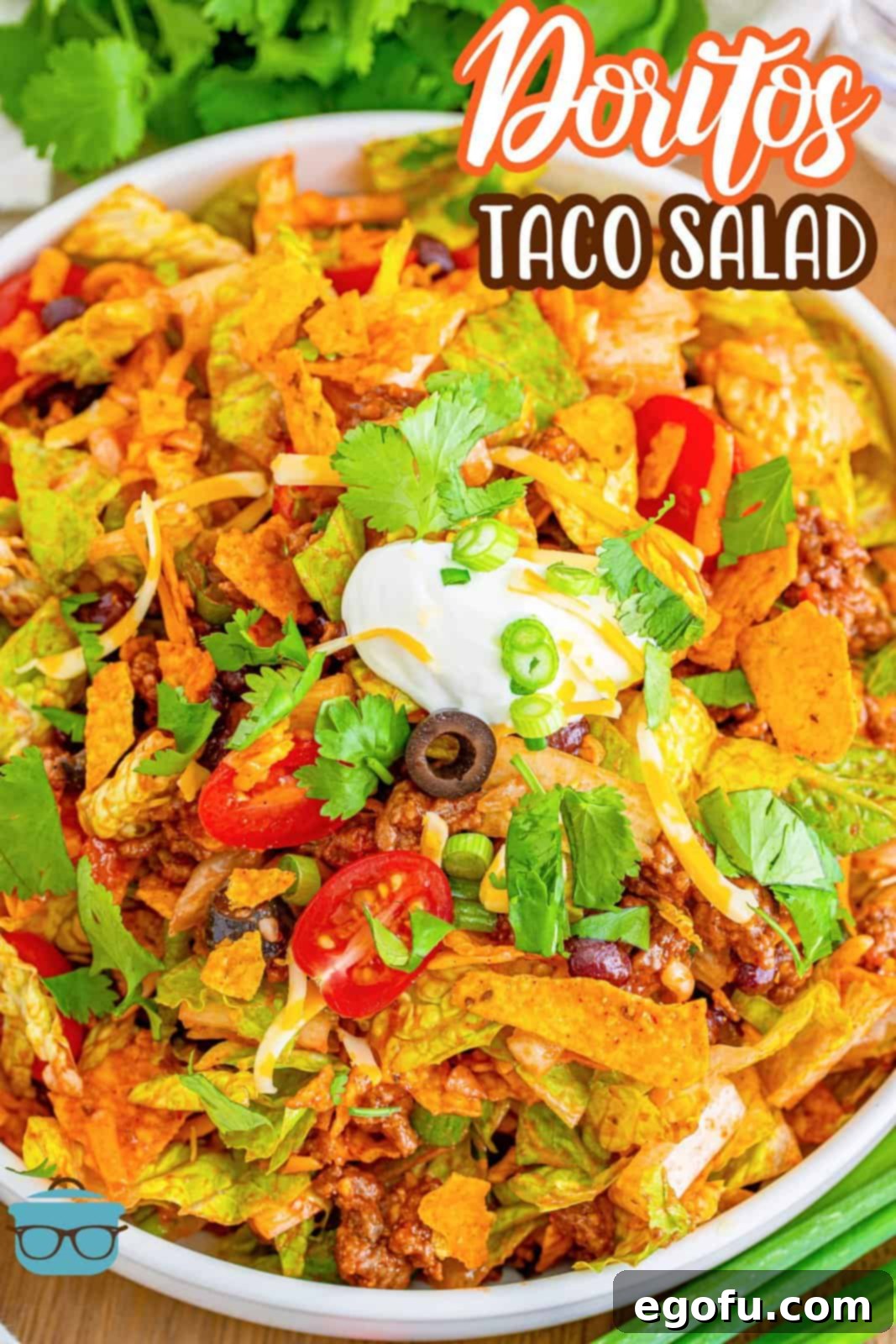 Doritos Fiesta Salad 3 A large, inviting bowl of freshly mixed Doritos Taco Salad, showcasing all its colorful ingredients.