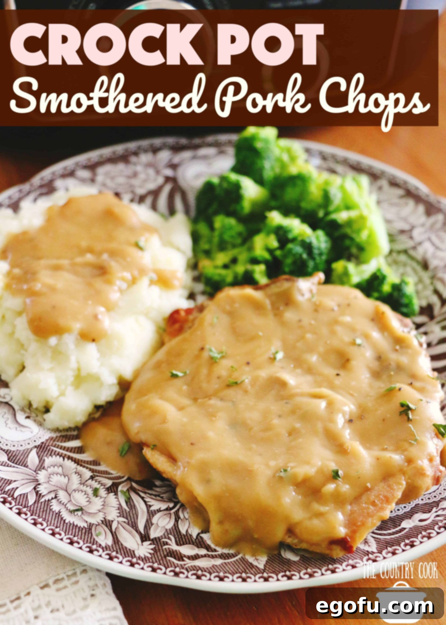 Crock Pot Smothered Pork Chops recipe from The Country Cook