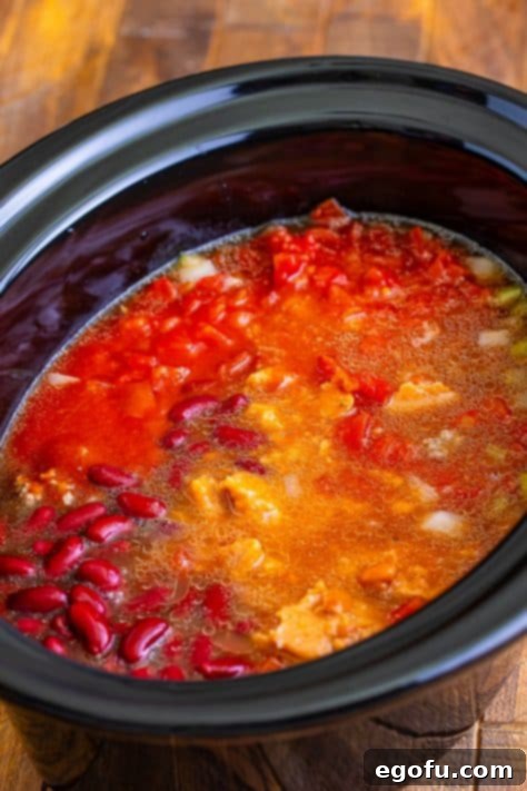 tomato sauce and beans added to crock pot.