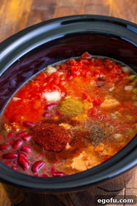 seasonings added to chili mixture in crock pot.