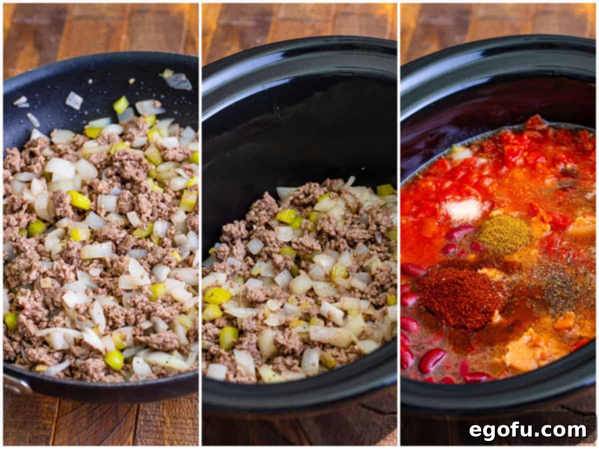 browning ground beef along with onions and celery in a skillet.