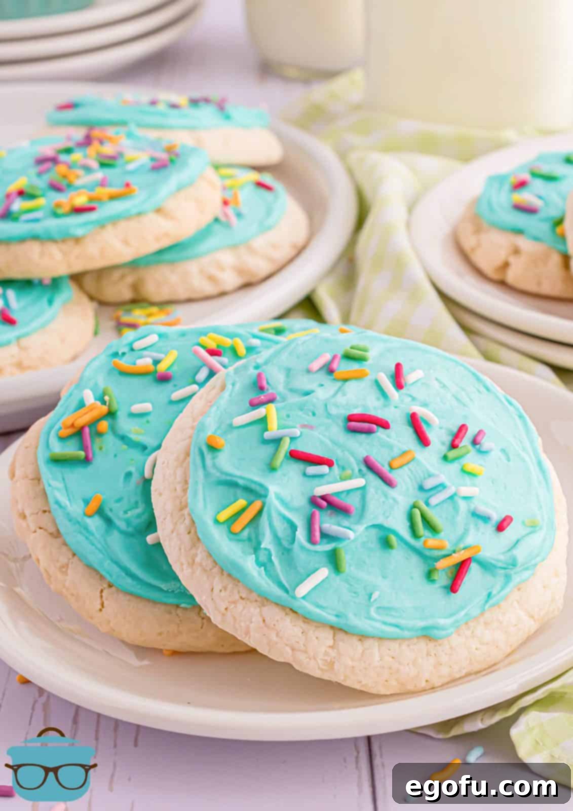 Copycat Lofthouse Cookies on plate stacked on top of one another.