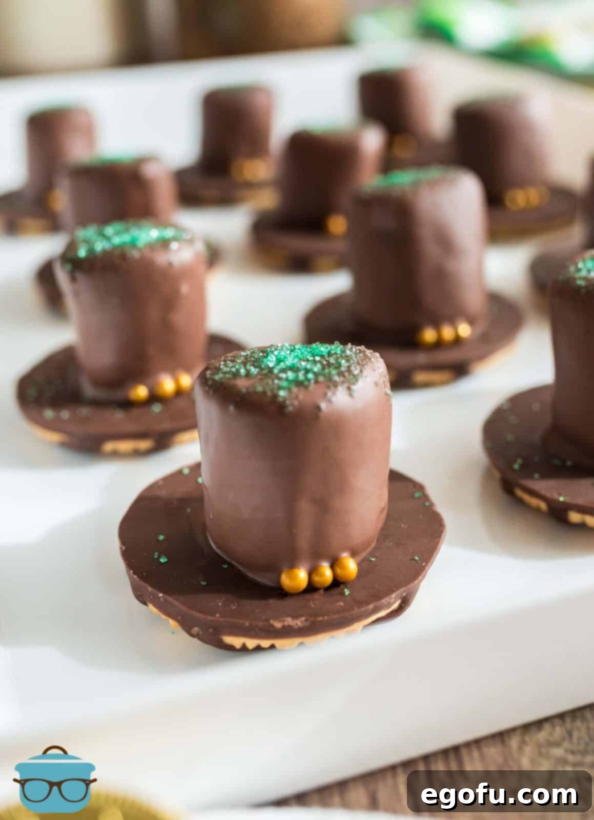 Finished St. Patrick's Day Leprechaun Hats on white board.