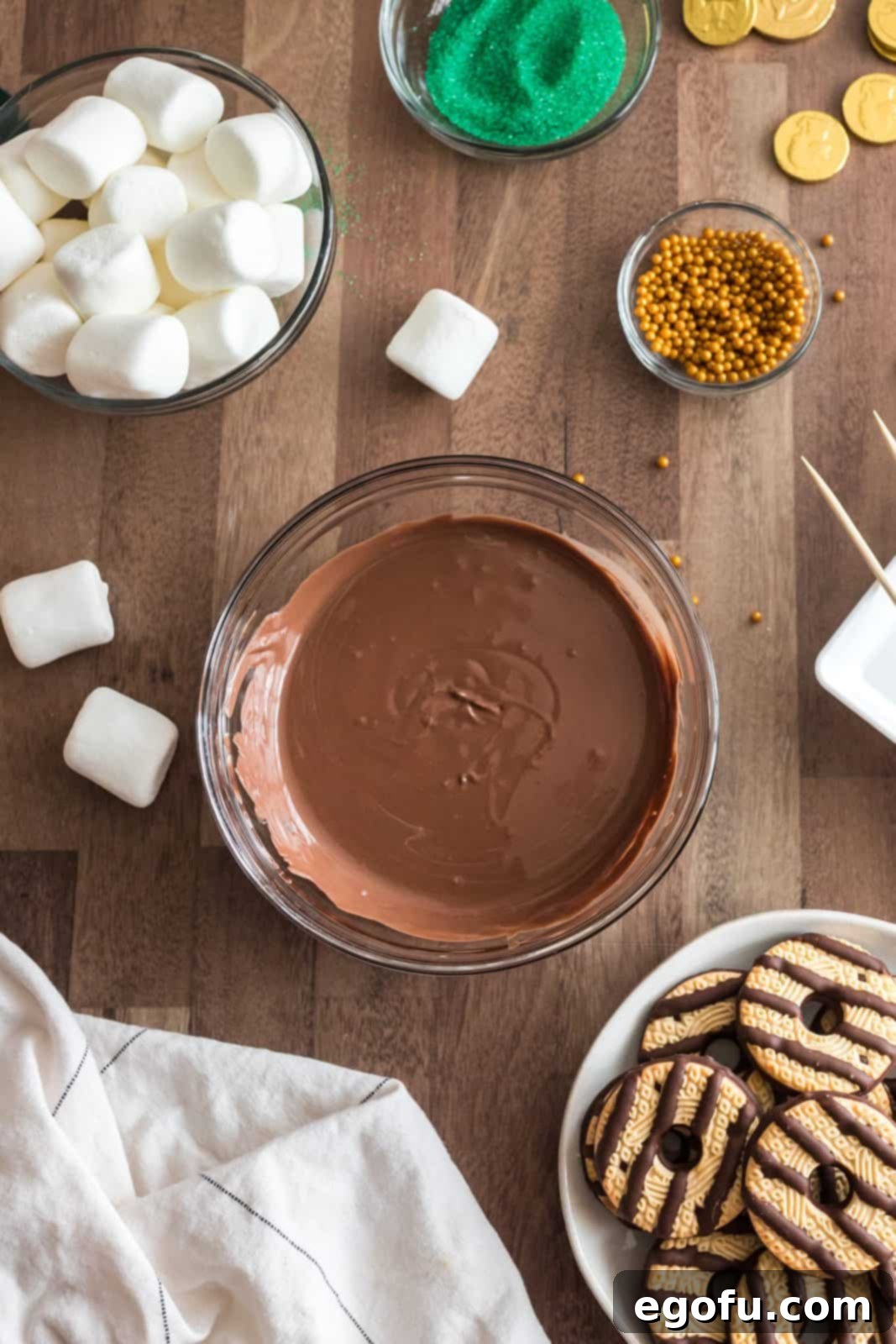 Chocolate melted in bowl.