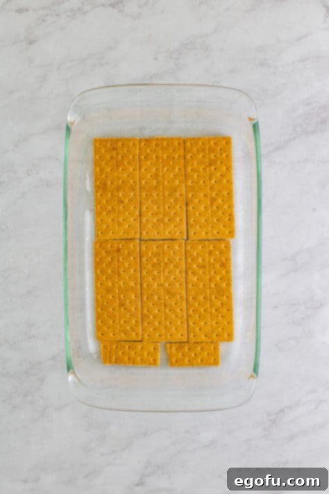 Graham crackers lining bottom of pan.