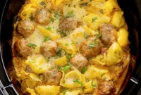 Slow-Cooker Meatball Tortellini Bake