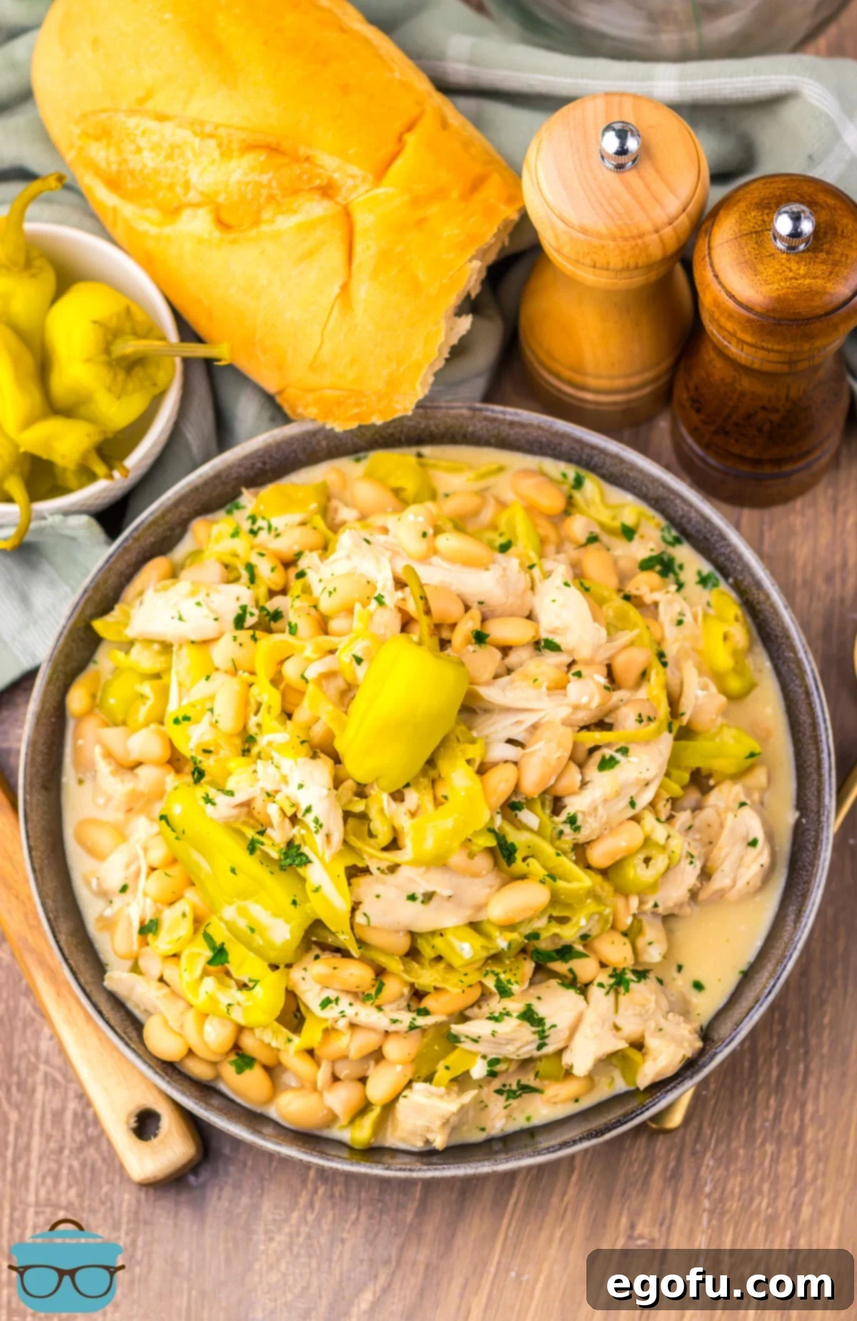 A delicious bowl of Slow Cooker Mississippi White Chicken Chili.