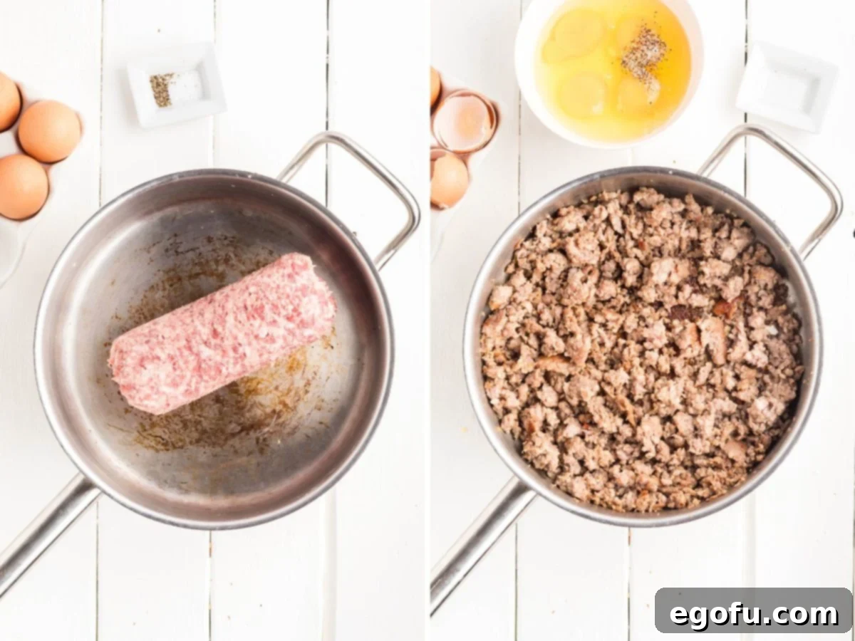 McGriddle Muffins
McMuffin Magic: Sweet & Savory Bites 5 Ground sausage sizzling in a skillet, browning to perfection.