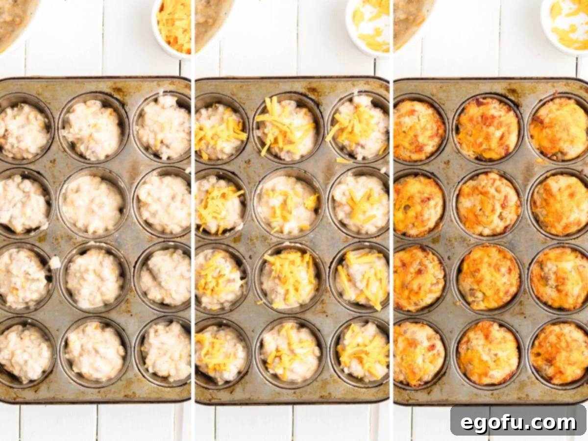 McGriddle Muffins
McMuffin Magic: Sweet & Savory Bites 8 A muffin pan filled with McGriddle Muffin batter, some topped with cheese, and another pan showcasing the baked muffins.
