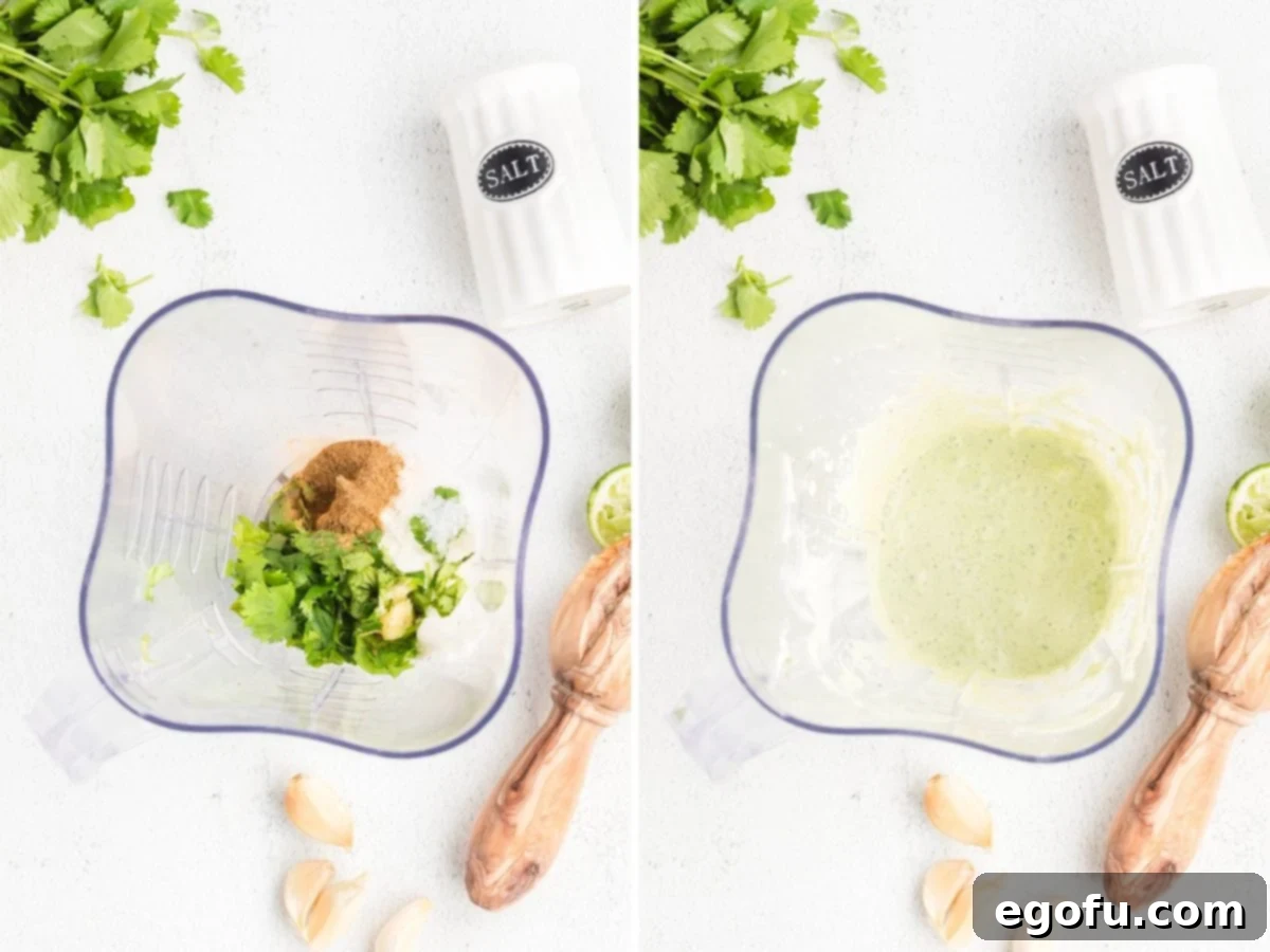 Cilantro Lime Sauce ingredients in a blender