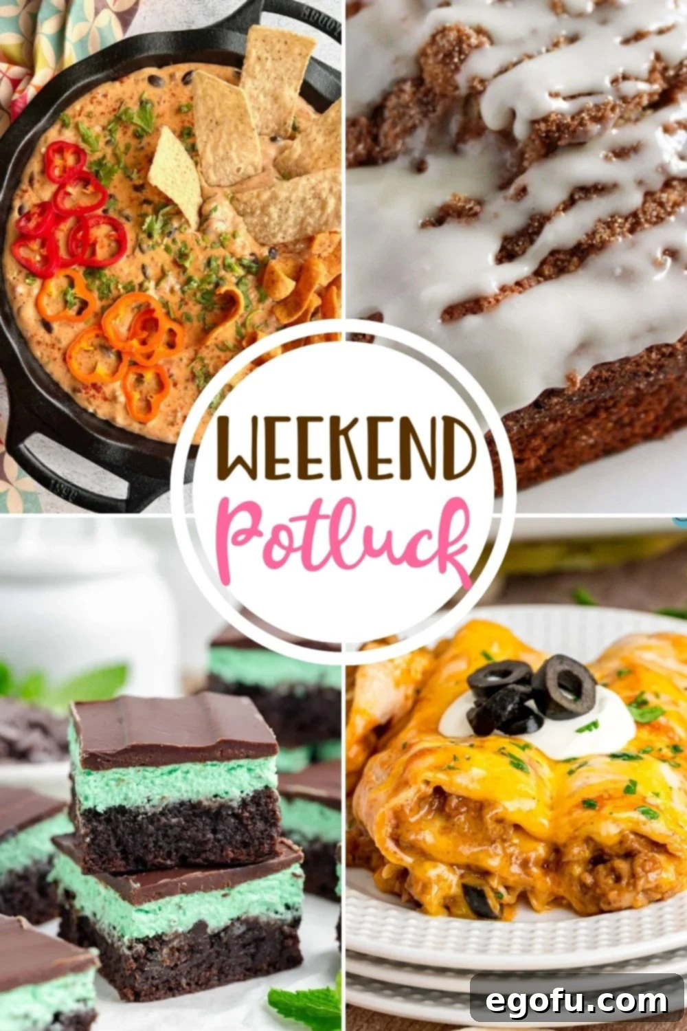 Cinnamon Swirl Bread: A Homemade Weekend Treat 2 Weekend potluck featured recipes include: Homemade Cinnamon Bread, Cowboy Queso, Mint Brownies and Baked Enchiritos!